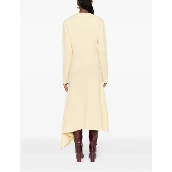 Jil Sander Womens Asymmetric-Hem Merino Wool Midi Sweater Dress Natural Sz 4 - Picture 4 of 12